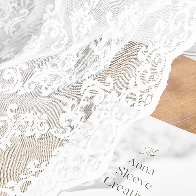 White Lace Curtains 108 Inches Long 2 Panels Paisley Floral Curtains - Image 6