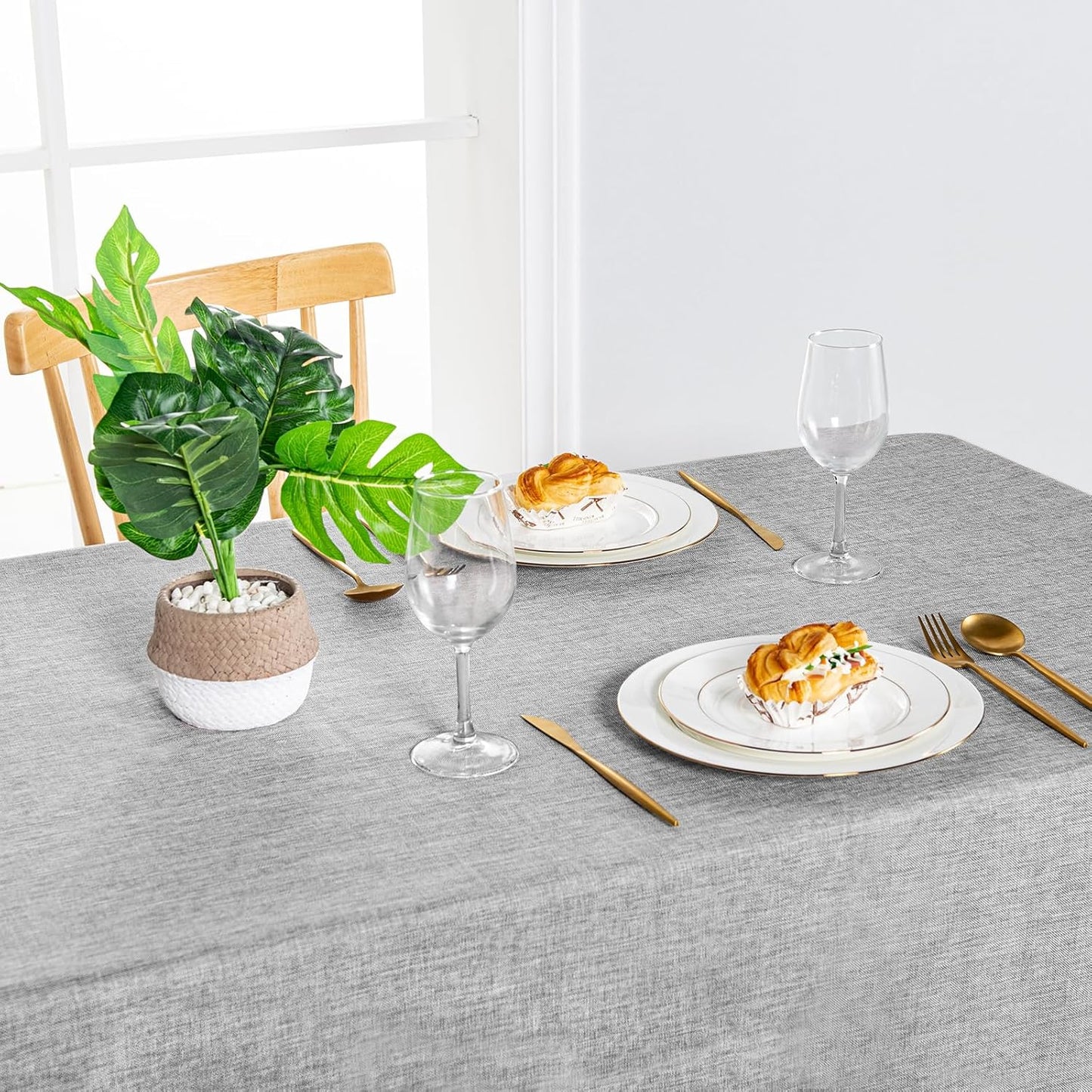 Hiasan Faux Linen Square Tablecloth - Wrinkle and Stain Resistant Washable Table Cloth for Kitchen Dining Room Holiday Table Cover for Dinner, Light Grey, 54 x 54 Inch