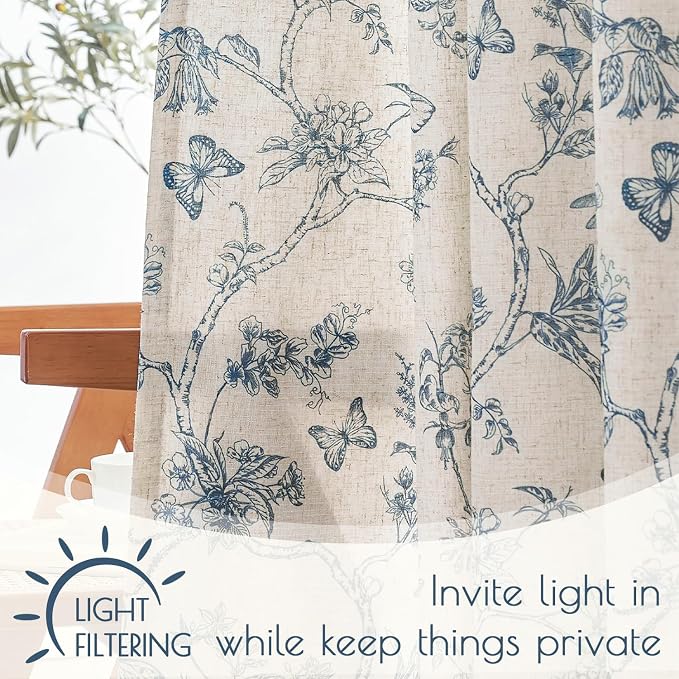 Black Floral Linen Lined Curtains Rod Pocket 50W X 96L 2 Panels | Charlotte - Image 4
