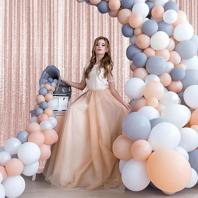 2×8FT-2PCS Rose Gold Sequin Backdrop Curtains Panels, Photography Backdrop - Image 3