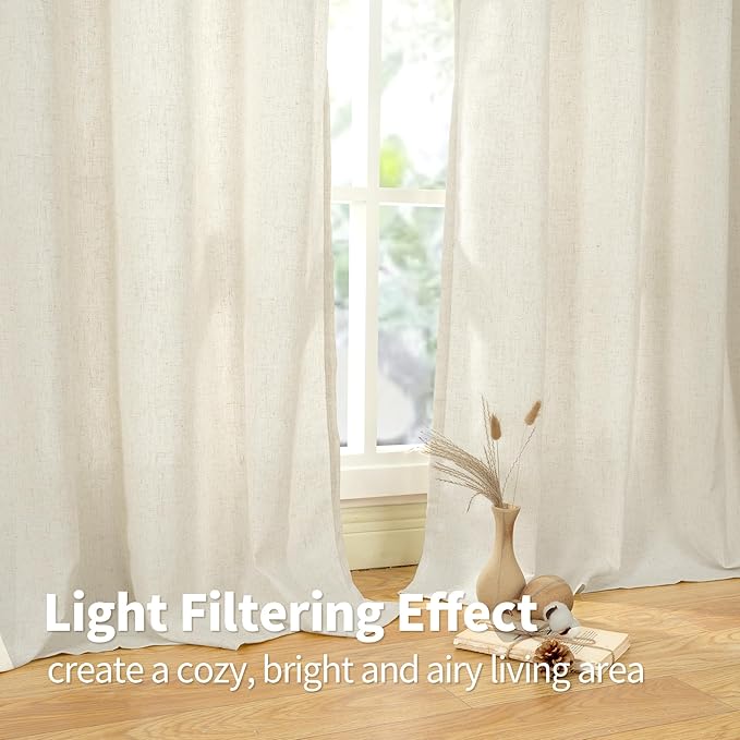 YoungsTex Short Linen Curtains 45 Inch Length, Light Filtering Drapes - Image 9