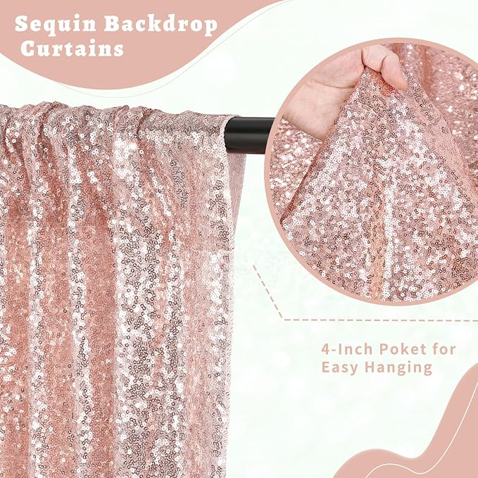 Blush Pink Sequin Backdrop Curtains Party Glitter Drapes 2 Pcs 2FTx8FT | - Image 4