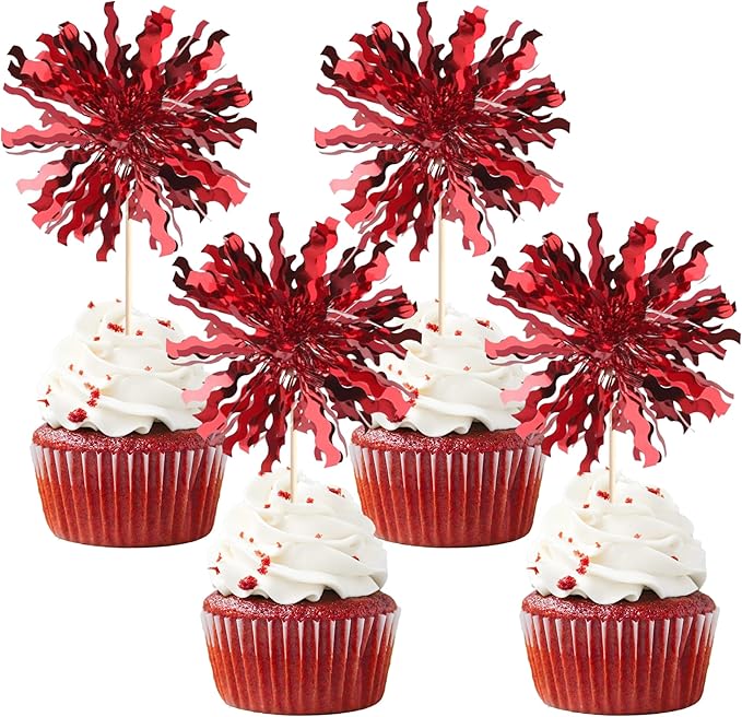 30 PCS Foil Firework Cupcake Toppers Sparkle Tinsel Cupcake Picks Happy by ZHUOWEISM