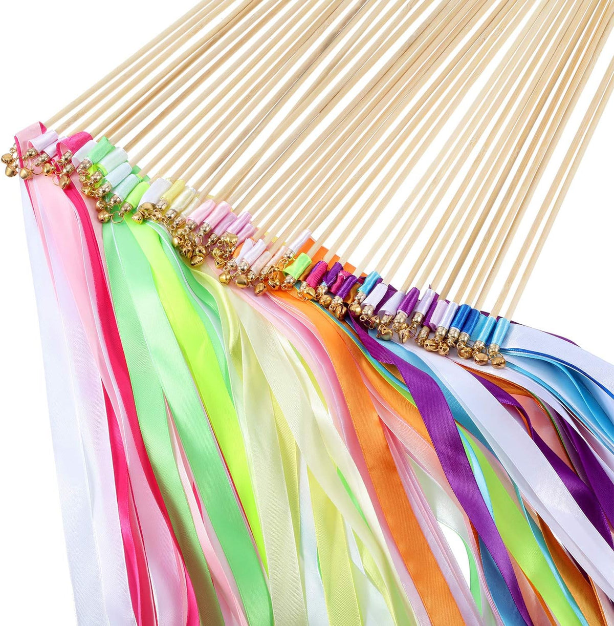 Boao 40 Pieces Mixed Color Ribbon Sticks with Bell, Ribbon Sticks for Stick Party, Streamers for Wedding Birthday Party Celebration Baby Shower Favors(Multicolor)