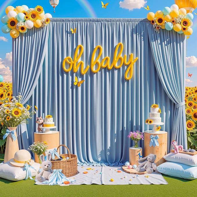 40 ft x 10 ft Wrinkle Free Dusty Blue Backdrop Curtain - Image 3