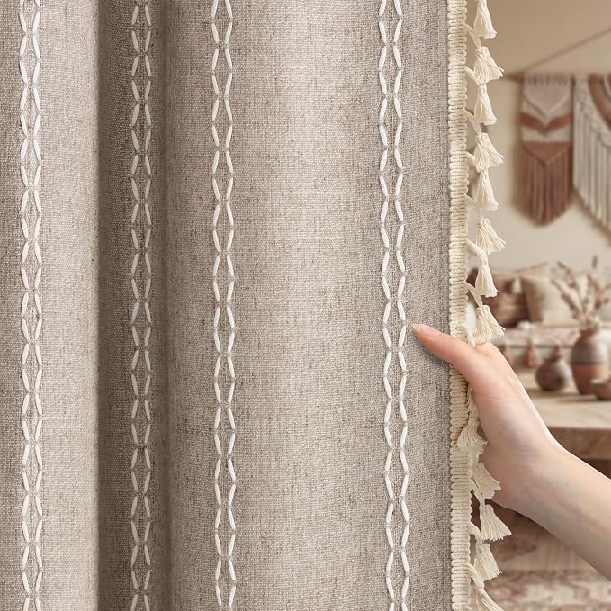 Khaki Brown Boho Blackout Curtains 84 Inch 2 Panels by Unknown