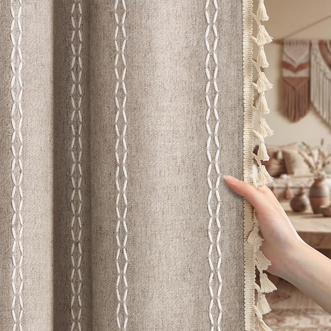 Khaki Brown Boho Blackout Curtains 63 Inch 2 Panels - Image 2
