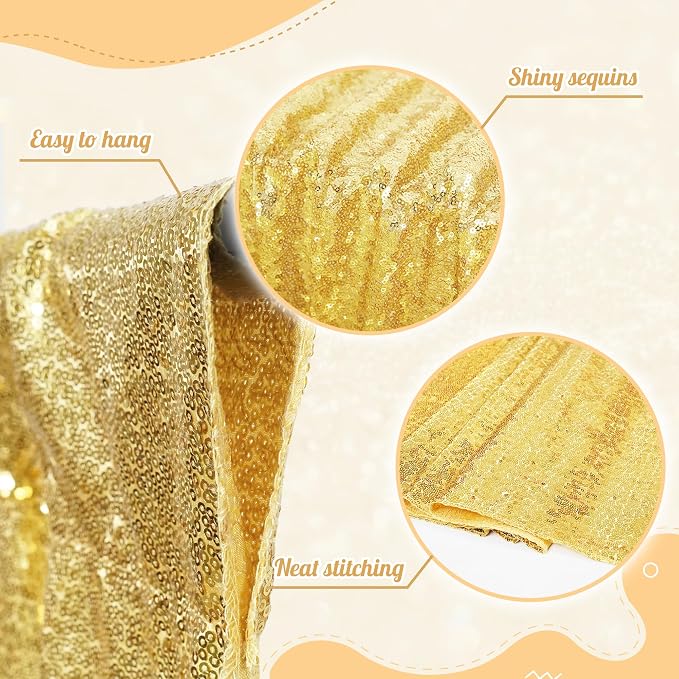 PartyDelight Gold Sequin Backdrop Curtains 5x10ft 2 Panels | Sparkly 3mm sequins - Image 2