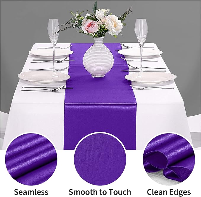 15-Pack Satin Table Runner Purple 12 x 108 inches Long, Table Runners - Image 2