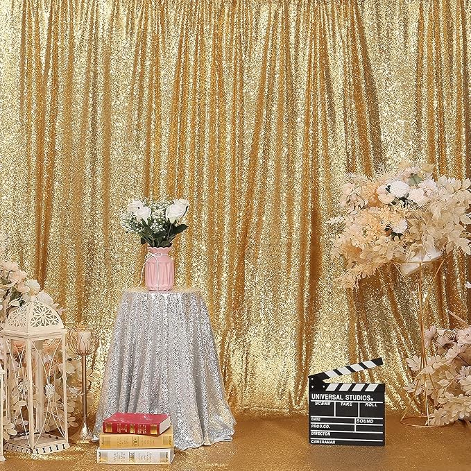 Gold Sequin Backdrop, 5FT x 7FT Sequin Photography Backdrop Curtain by Poise3EHome
