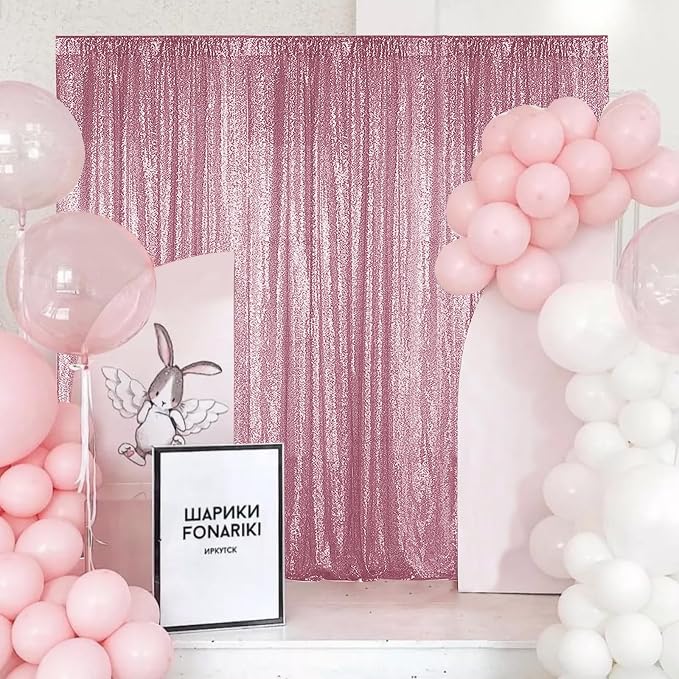 Sugargirl Pink Sequin Backdrop Curtain 4FTx8FT Glitter Pink Background Drapes - Image 3