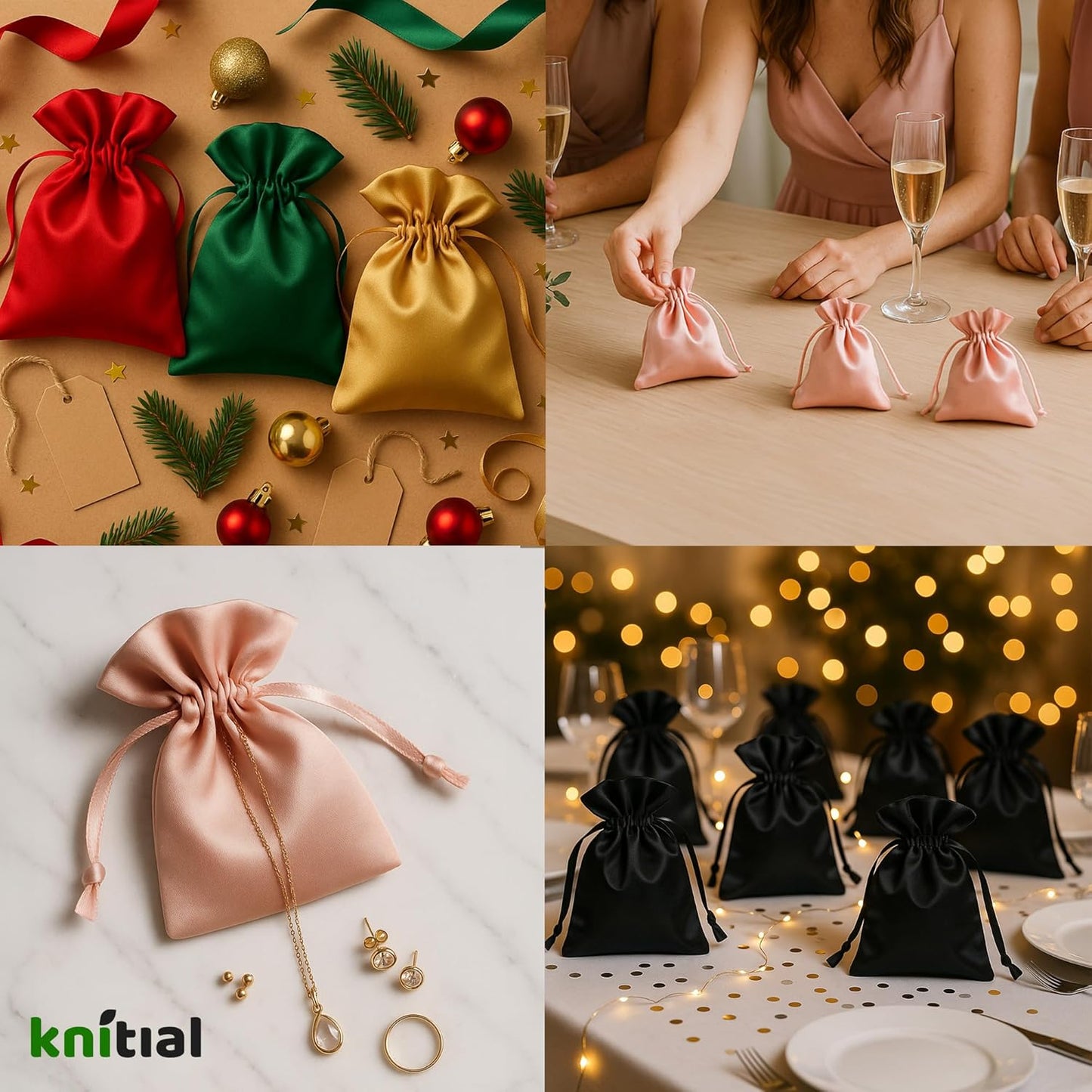 Knitial 4" x 6" Light Pink Satin Gift Bags, Jewelry, Wedding Favor Silky Drawstring Bags Baby Shower Christmas 50 Count