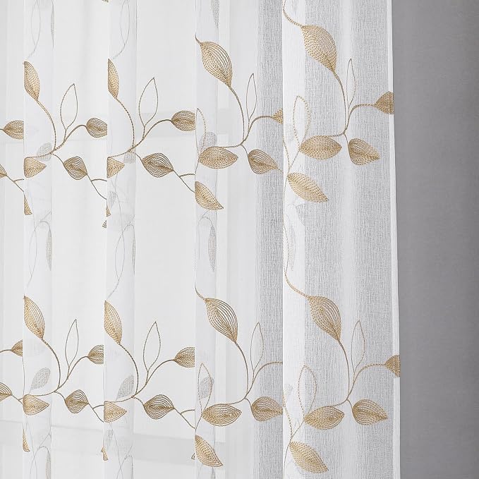 Tollpiz Taupe Leaf Sheer Tier Curtain Kitchen 30 x 36 Inches | Leaves - Image 8