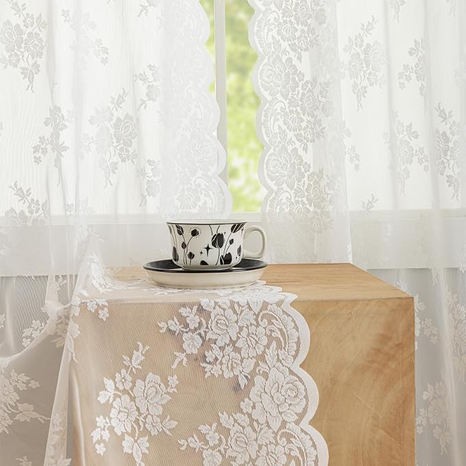 Kotile Ivory Sheer Lace Curtains - Image 4