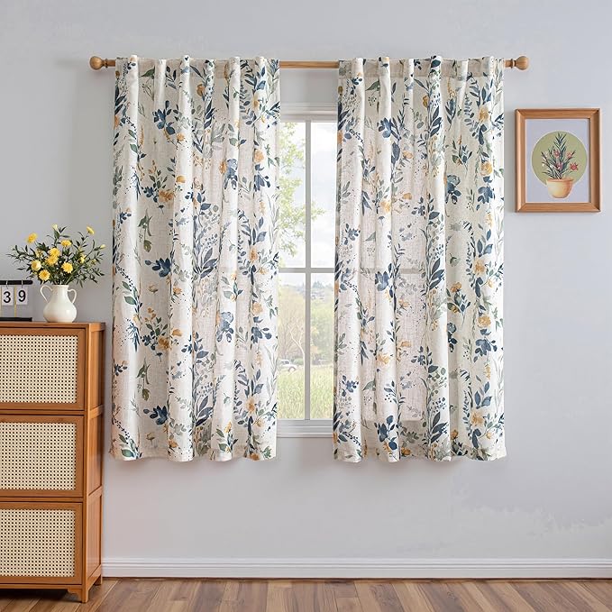 MYSKY HOME Floral Linen Curtains 72 inch Length 2 Panels Set - Image 2