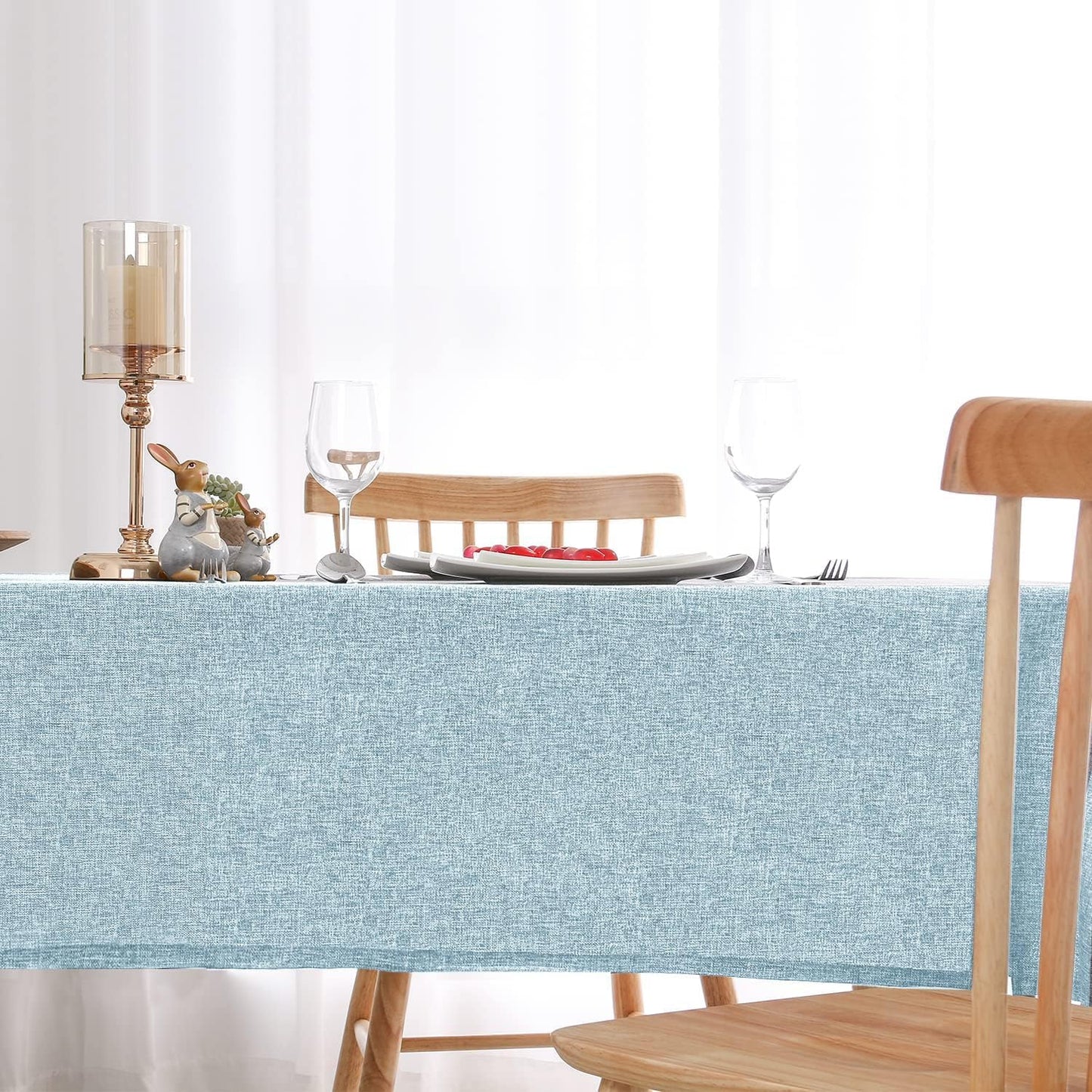 Hiasan 2 Pack Faux Linen Rectangle Tablecloth - Wrinkle and Stain Resistant Washable Table Cloth for Kitchen Dining Room Holiday Table Cover for Party Dinner, Lux Slate Blue, 60 x 120 Inch