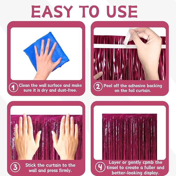 Matte Raspberry Burgundy Fringe Backdrop 2 Pack, 3.3 x 6.6 ft | Soft matte - Image 6