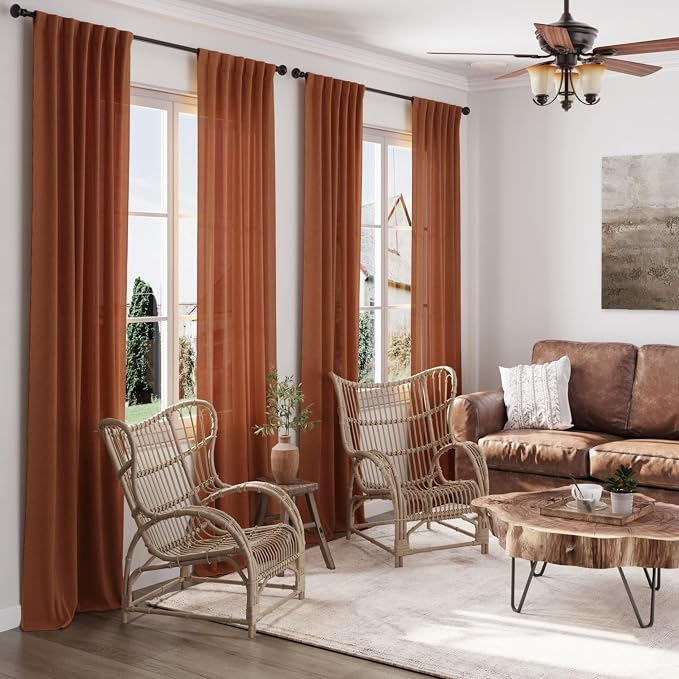 Terracotta Linen Curtains 63 Inches Length 2 Panels - Image 7