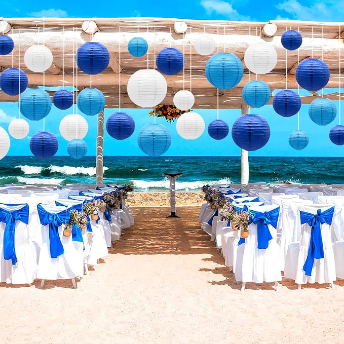 Blue Paper Lanterns Decorative, Hanging Round Paper Lantern Party Supplies - Image 4