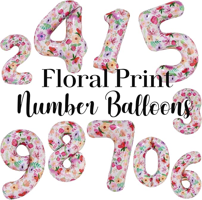 Flower Balloons 40 Inch Floral Number 5 Balloon - Image 3