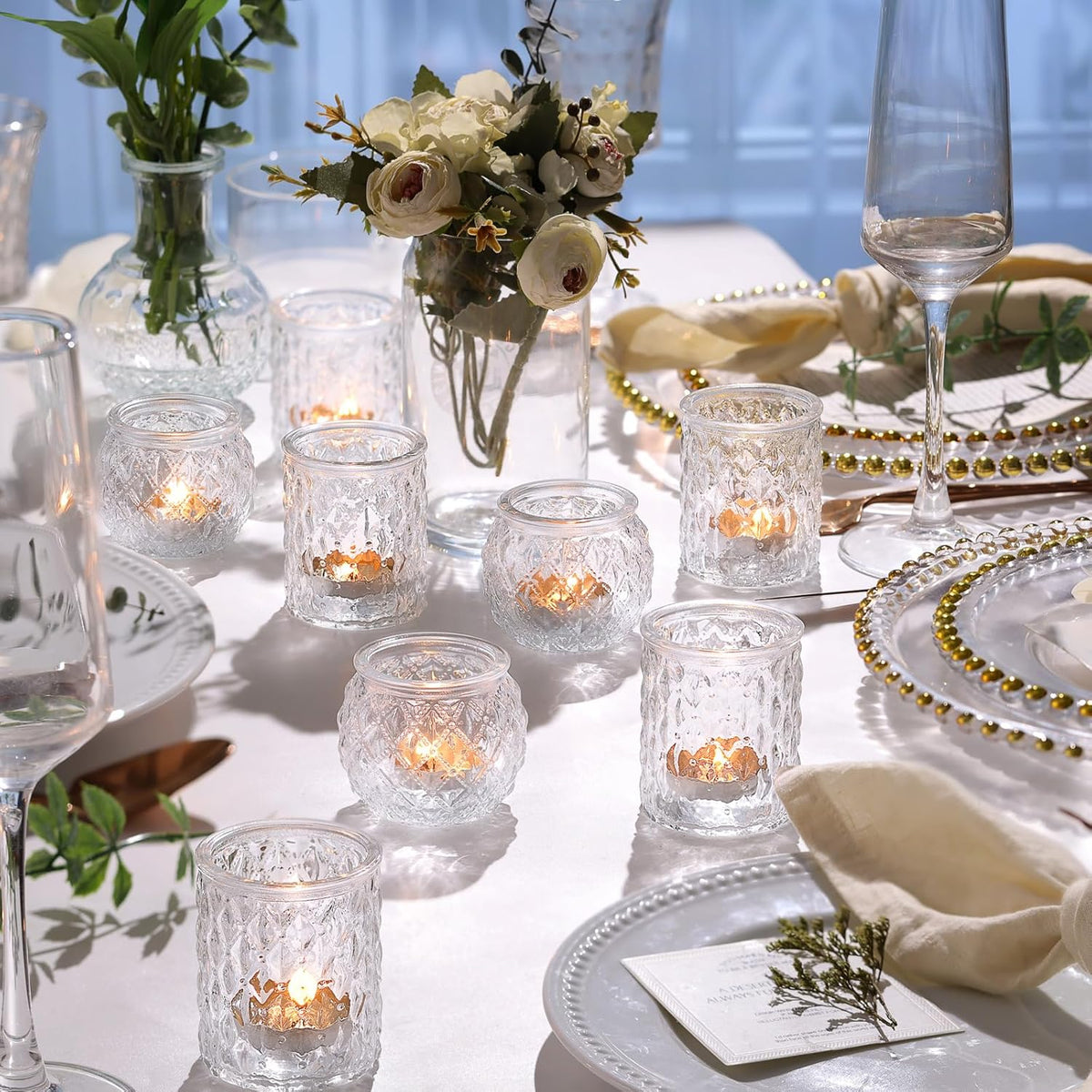 36pcs Assorted Clear Votive Candle Holders, Tea Light Candle Holders for Wedding Centerpiece, Glass Candle Holder for Table Centerpiece, Home and Party Decorations