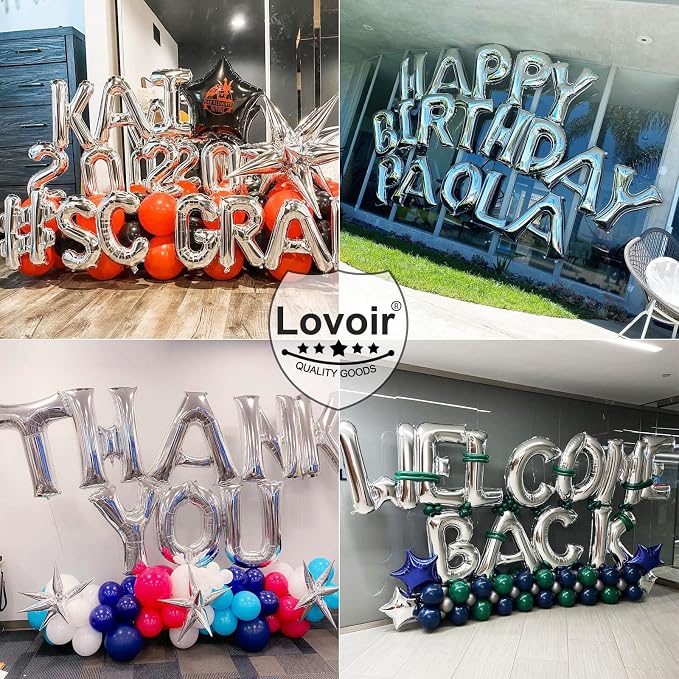Lovoir 40 Inch Large Silver Letter E Balloons Big Size Jumbo Mylar Foil Helium - Image 5