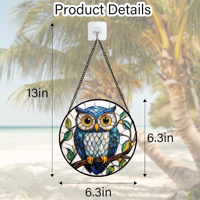 DASTOLL Stained Glass Window Hanging, Owl Gifts - Image 3