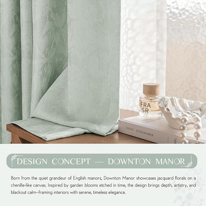 Beauoop Green Floral Jacquard Blackout Curtains - Image 9