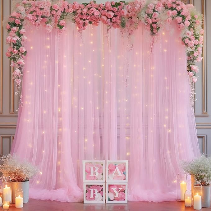 20x10ft Baby Pink Tulle Backdrop Curtain - Image 2