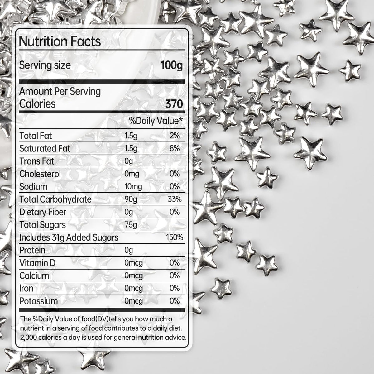 Silver Sprinkles for Cake Decorating, Star Candy Sugar, Mix Size, 150g/5.29oz, Food Grade, Cake Decoration, Cupcake Topper, Holiday, Party, Wedding Party, Birthday, Easter, Christmas Supplies