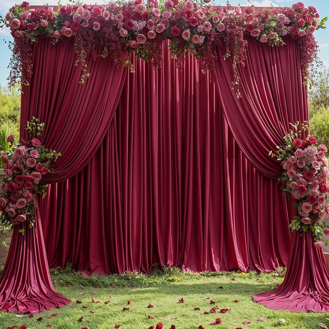 4 Panels Burgundy Backdrop Curtains - Image 9