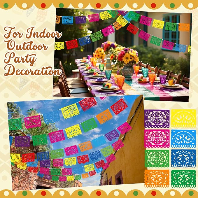 Boao 12 Packs 180 ft Mexican Party Decorations Fiesta Banner Plastic Papel - Image 4