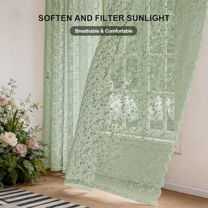 Anmao Vintage Lace Sheer Curtains 84 Inches Long - Image 2