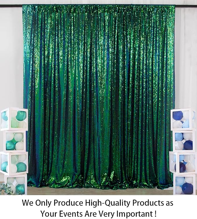 ShinyBeauty Sequin Backdrop 10x10FT Iridescent Green | Glitter Photo Background - Image 2