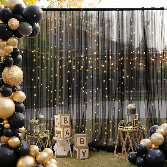 10x10ft Black Tulle Backdrop Curtain - Image 2