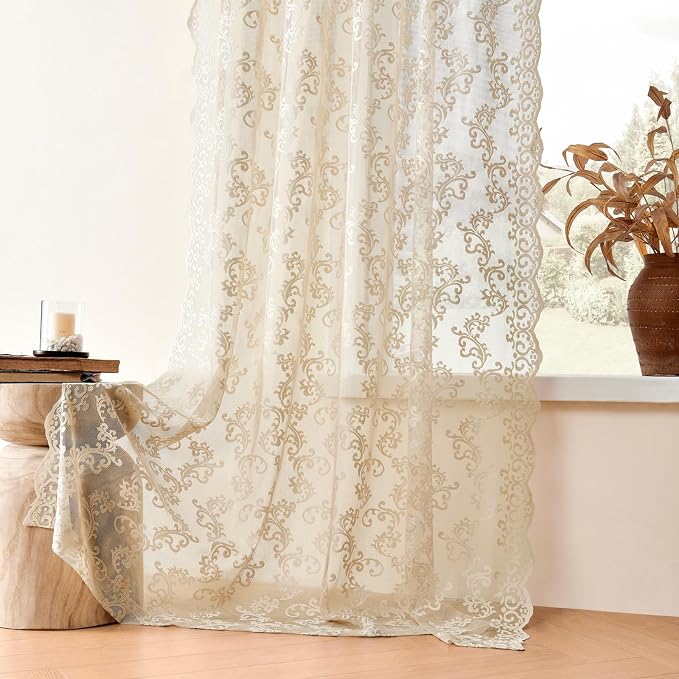 FOLKSIDE Beige Lace Curtains - Image 5