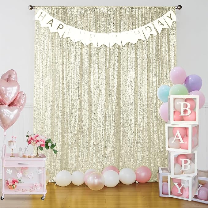 Sugargirl Champagne Sequin Backdrop Curtain 4FTx8FT Glitter Champagne - Image 2