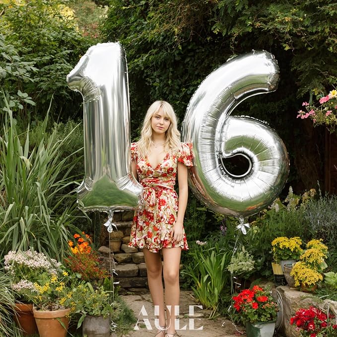 AULE 40 Inch Silver 6 Balloon Number Foil 0-9 Birthday Big Numbers | Birthday - Image 3