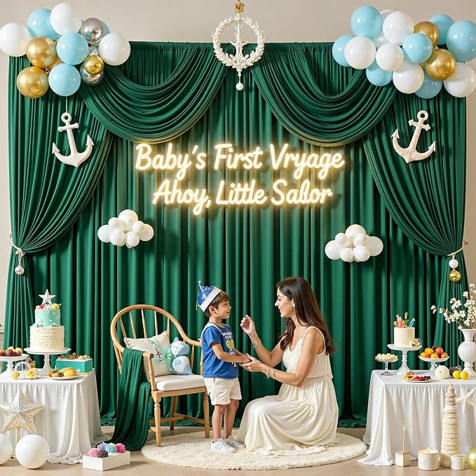 10 ft x 8 ft Wrinkle Free Hunter Green Backdrop Curtain - Image 9