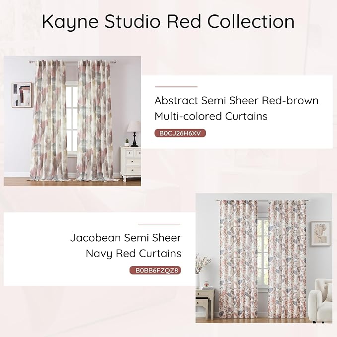 Kayne Studio Botanical Print Semi Sheer Curtains Navy Red Floral Leaf Farmhouse - Image 7