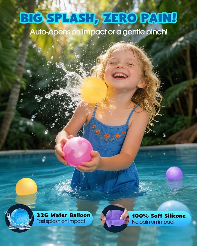 12PCS Reusable Water Balloons No Magnets, 100% Silicone Quick Fill Water Balls - Image 3