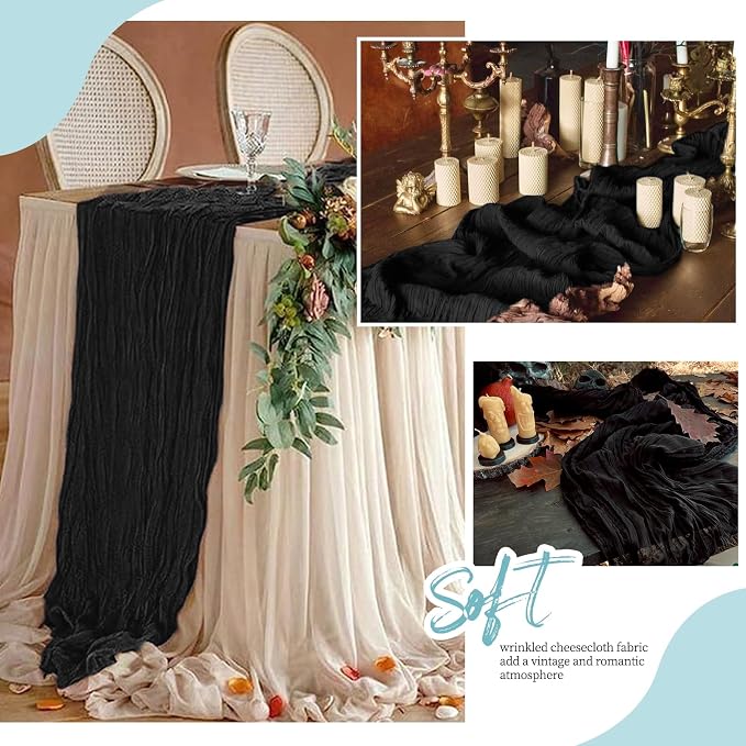 6 Pack Black Cheesecloth Table Runner 17x108 Inch Semi Sheer Boho Gauze Cheese - Image 6