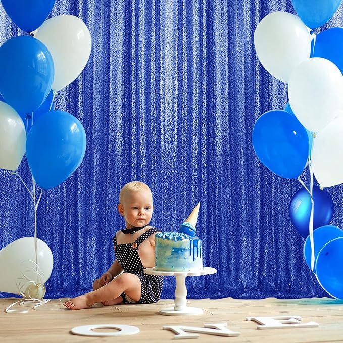 2×8FT-6PCS Royal Blue Sequin Backdrop Curtains Panels, Photography Backdrop - Image 3