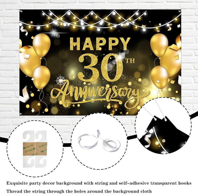 WeBenison Happy 30th Anniversary Backdrop 30th Wedding Anniversary Photography - Image 3