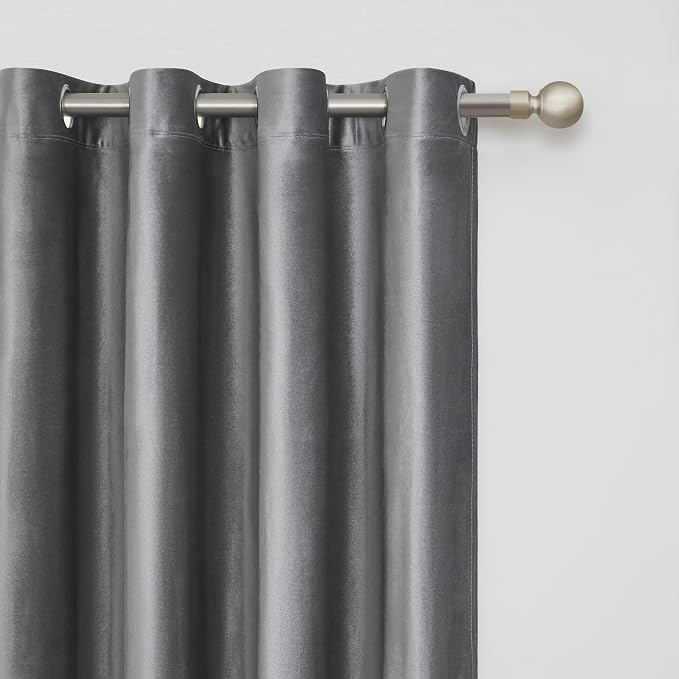 BULBUL Velvet Grey Grommet Blackout Curtains 63 inch - Image 2