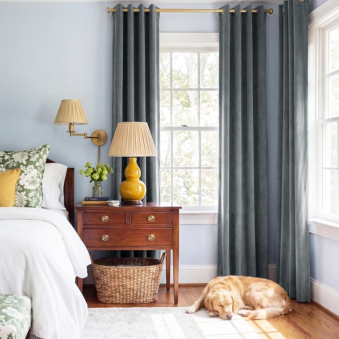 Stone Blue Velvet Drapes Extra Long - Image 8