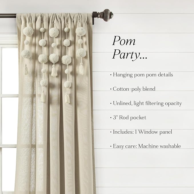 Lush Decor Boho Pom Tassel Window Curtain, 84 x 52 in, Dark Linen - Image 8