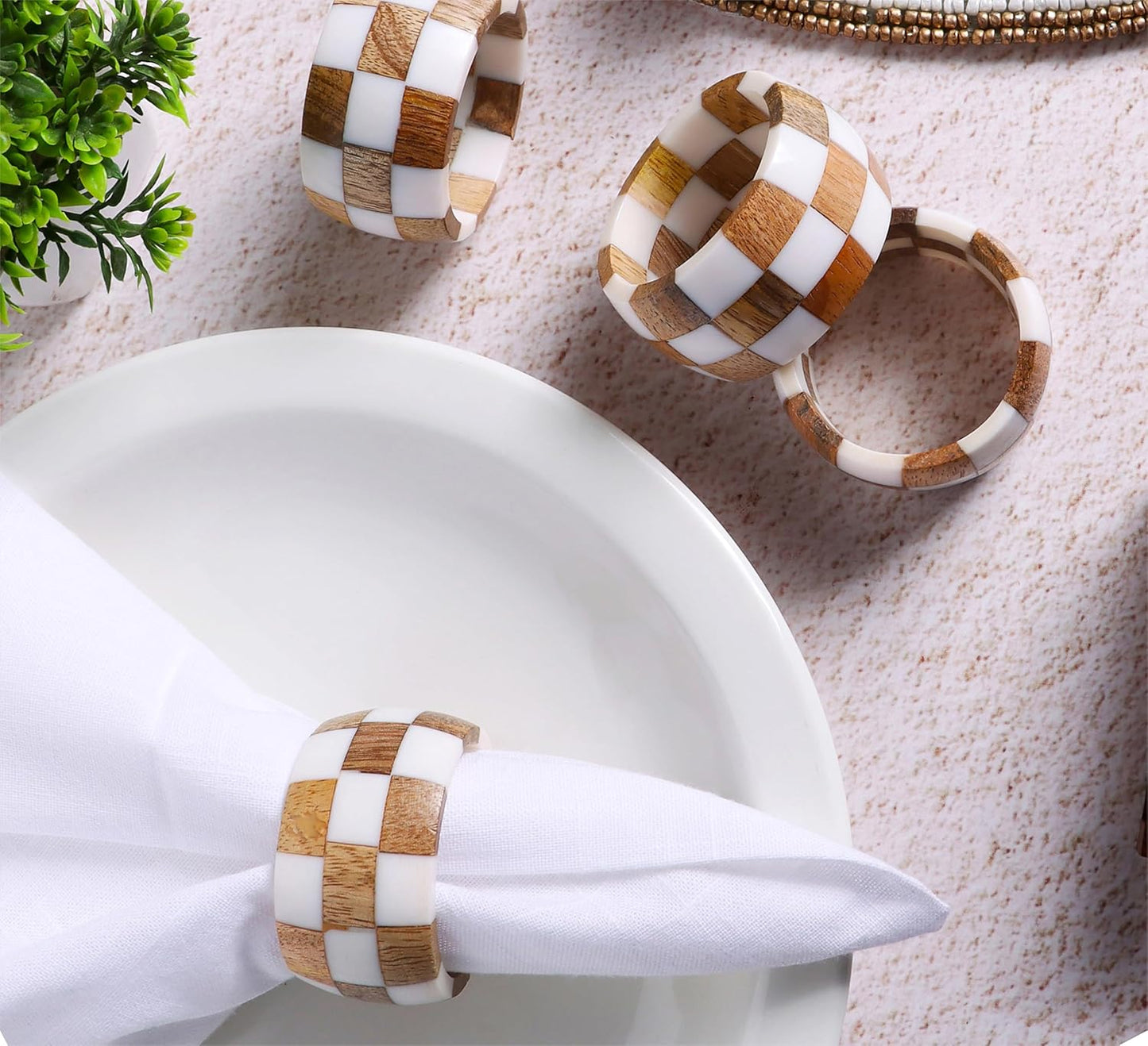 Rustic Napkin Rings Setof 12 - Handmade Epoxy & Wood Napkin Holders for Table Decor, Wedding, Easter, Thanksgiving, Party & Dining – Modern Farmhouse Accessories (Brown Cream) - ALPHA Living HOME