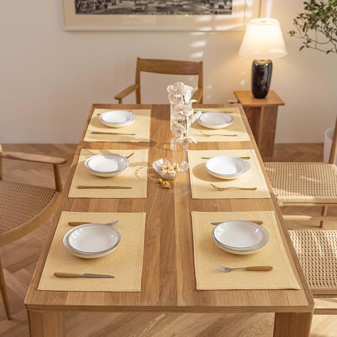 Demetex Yellow Placemats Set of 4 Fabric Table Place Mats - Image 7
