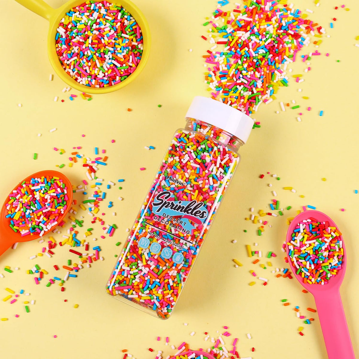 Rainbow Sprinkles for Cake Decorating, Edible Jimmy Bulk, Sprinkles Candy for Cake, Cupcake, Cookies, Macaron, and Ice Cream Topping(120g/4.23oz)